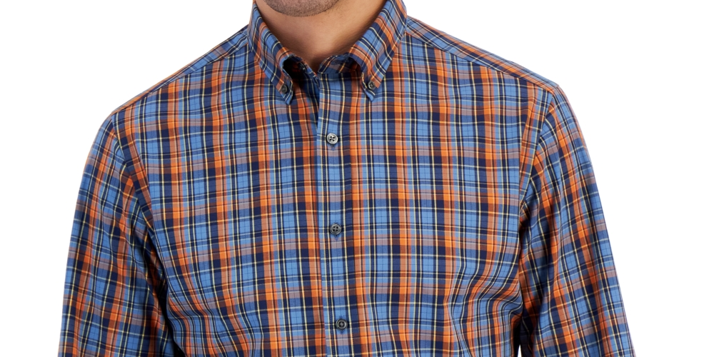 Club Room Men's Plaid Slim Fit Dress Shirt Blue Size Large