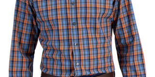 Club Room Men's Plaid Slim Fit Dress Shirt Blue Size Large