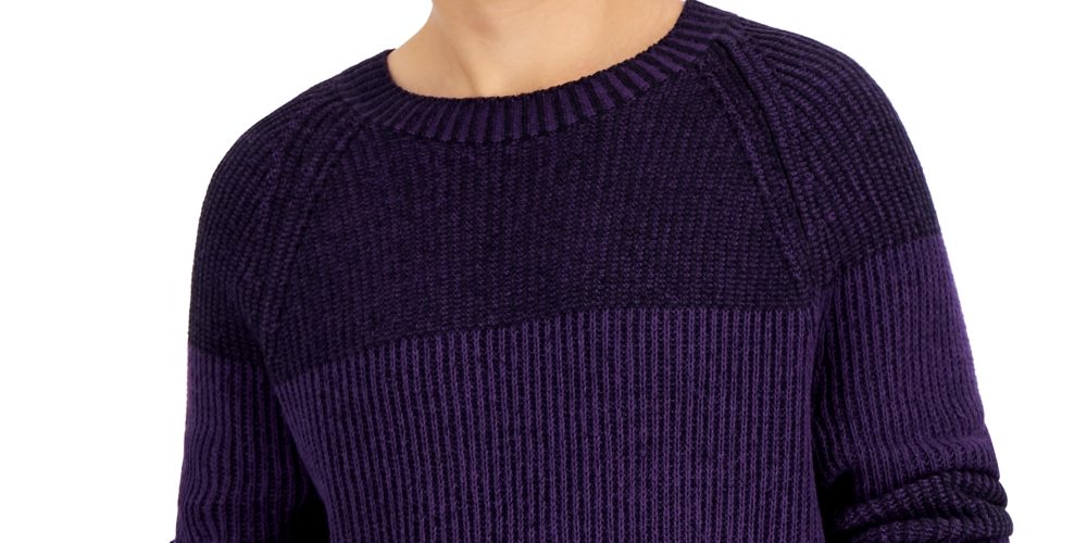 INC International Concepts Men's Plaited Crewneck Sweater Purple Size Medium