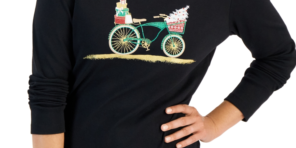 Karen Scott Women's Long Sleeve Holiday Top Black Size Large