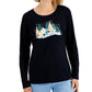 Karen Scott Women's Long Sleeve Holiday Top Black Size Medium