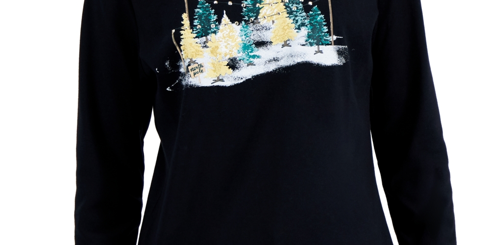 Karen Scott Women's Long Sleeve Holiday Top Black Size Medium