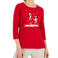 Karen Scott Women's Holiday Print 3/4 Sleeve Top Red Size Petite X-Large