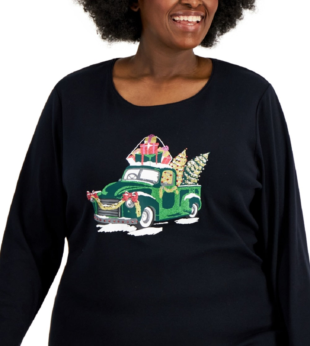 Karen Scott Women's Embellished Top Black Size 2X