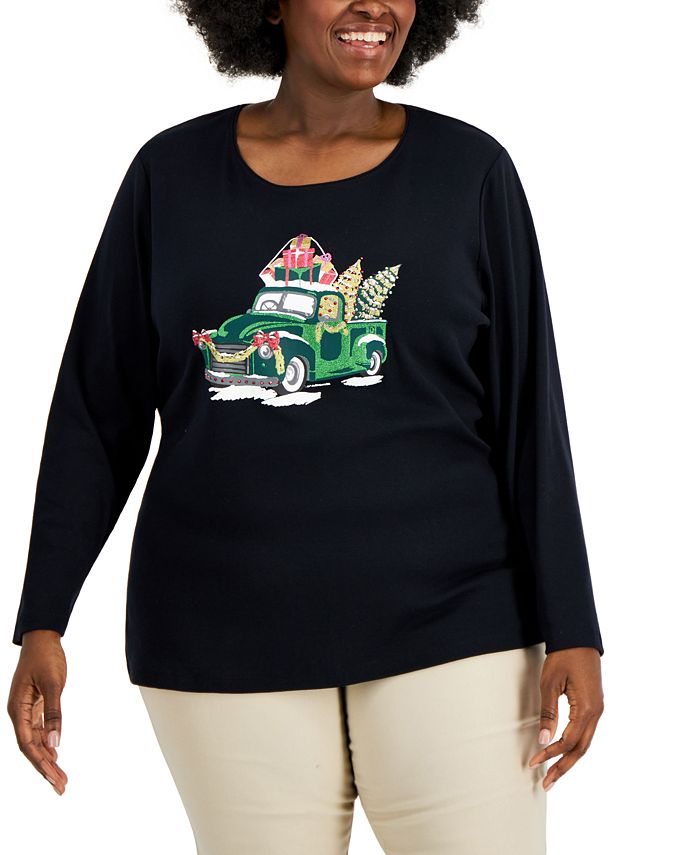 Karen Scott Women's Embellished Top Black Size 3X