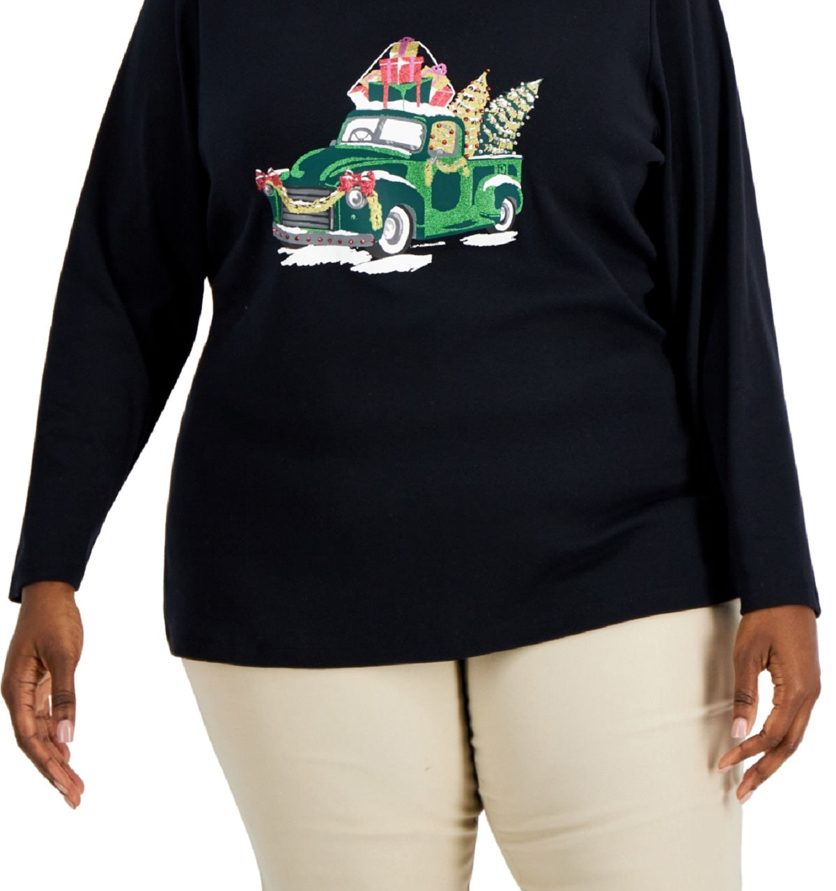 Karen Scott Women's Embellished Top Black Size 3X