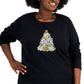 Karen Scott Women's Snowflake Tree Graphic Top Black Size 2X