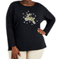 Karen Scott Women's Embellished Reindeer Graphic Top Black Size 1X