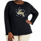 Karen Scott Women's Embellished Reindeer Graphic Top Black Size 0X