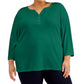 Karen Scott Women's 3/4 Sleeve Henley Top Green Size 2X