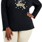 Karen Scott Women's Embellished Reindeer Graphic Top Black Size 4X