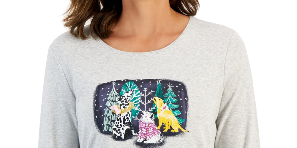 Karen Scott Women's Long Sleeve Holiday Top Gray Size X-Large