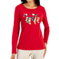 Karen Scott Women's Long Sleeve Holiday Top Red Size Medium
