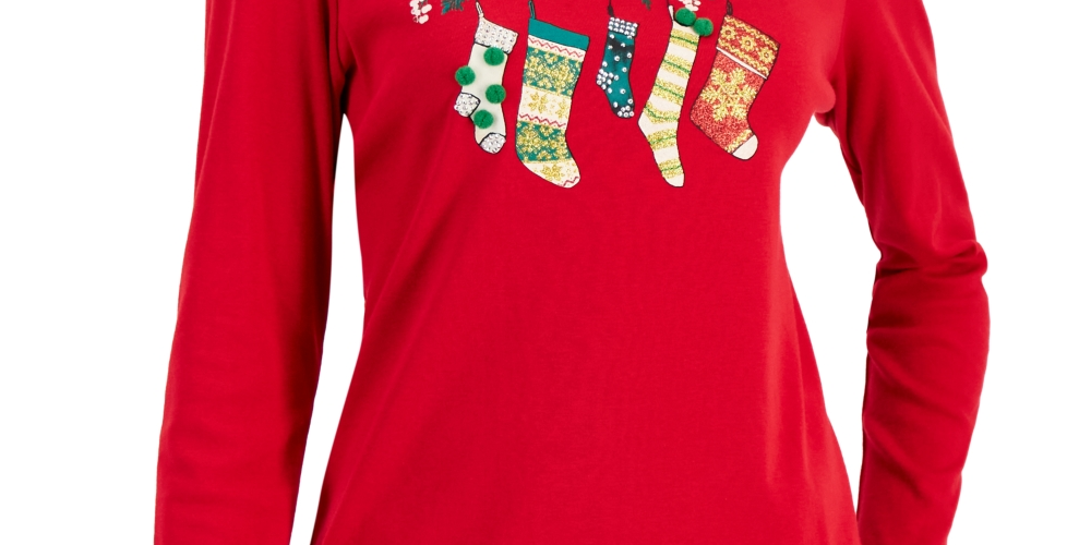 Karen Scott Women's Long Sleeve Holiday Top Red Size Medium
