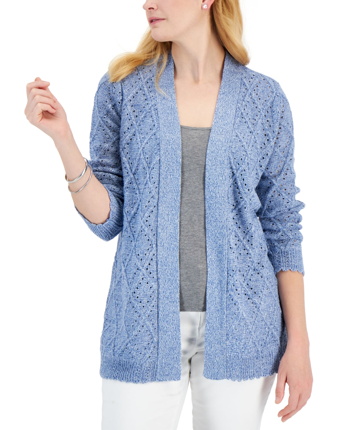 Karen Scott Women's Diamond Knit Open Front Cardigan Blue Size XX-Large