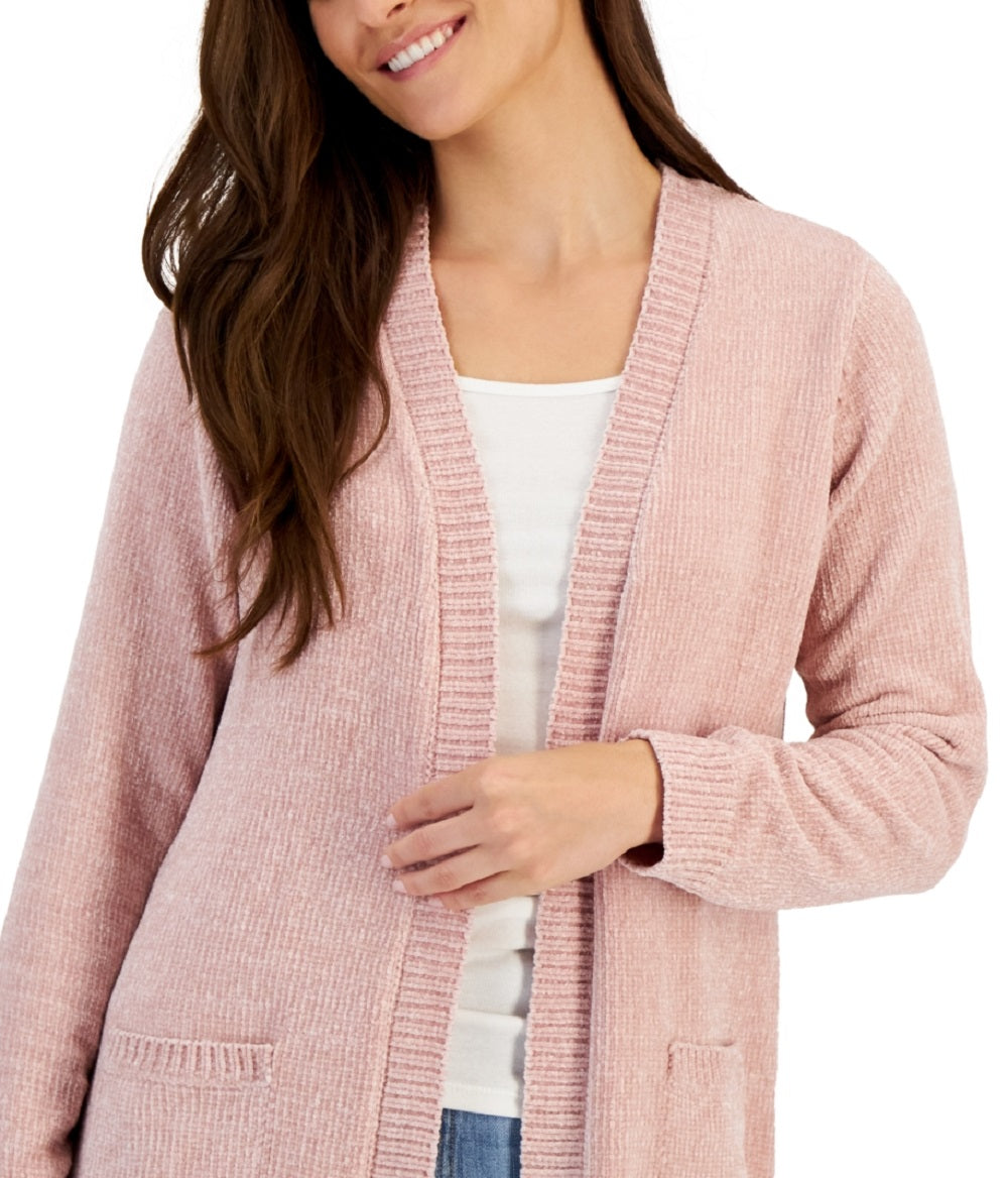 Karen Scott Women's Chenille Patch Pocket Cardigan Pink Size Medium
