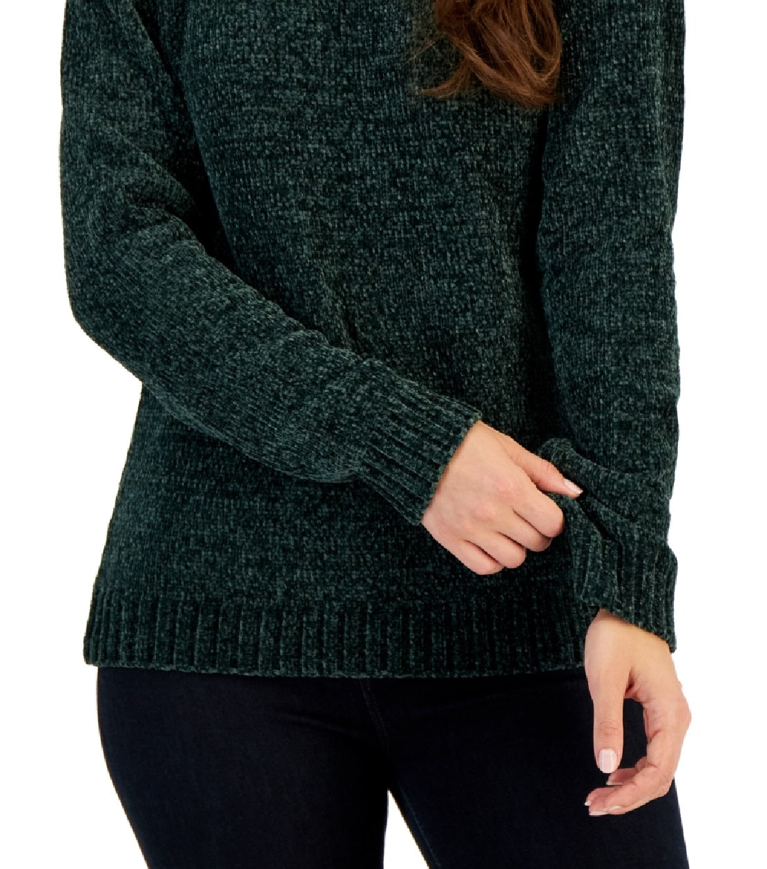 Karen Scott Women's Basic Chenille Sweater Green Size Large