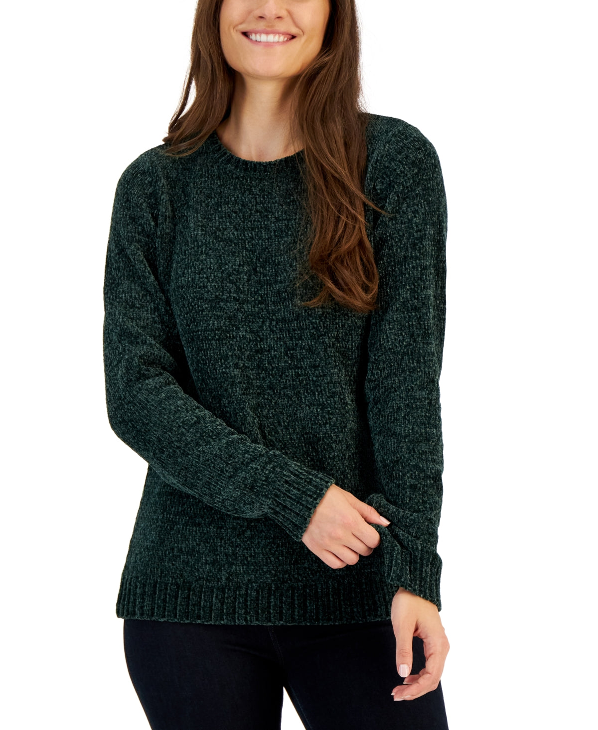 Karen Scott Women's Basic Chenille Sweater Green Size Large