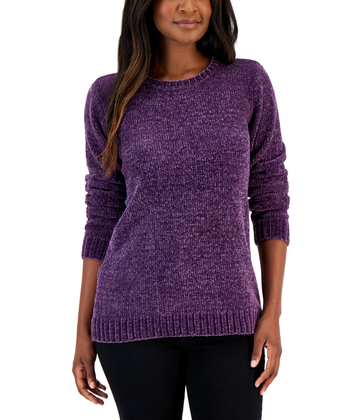 Karen Scott Women's Basic Chenille Sweater Purple Size Small