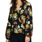 INC International Concepts Women's Floral Print Long Sleeve Blouse Black Size X-Small