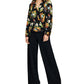 INC International Concepts Women's Floral Print Long Sleeve Blouse Black Size X-Small