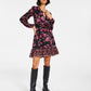 INC International Concepts Women's Floral Print Mini Dress Black Size X-Small