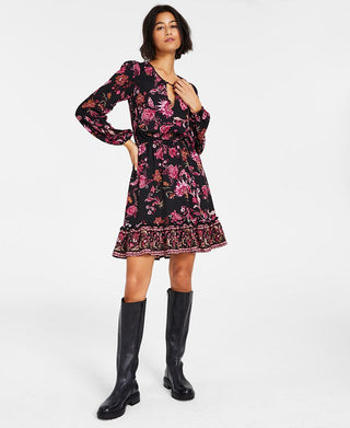 INC International Concepts Women's Floral Print Mini Dress Black Size X-Small