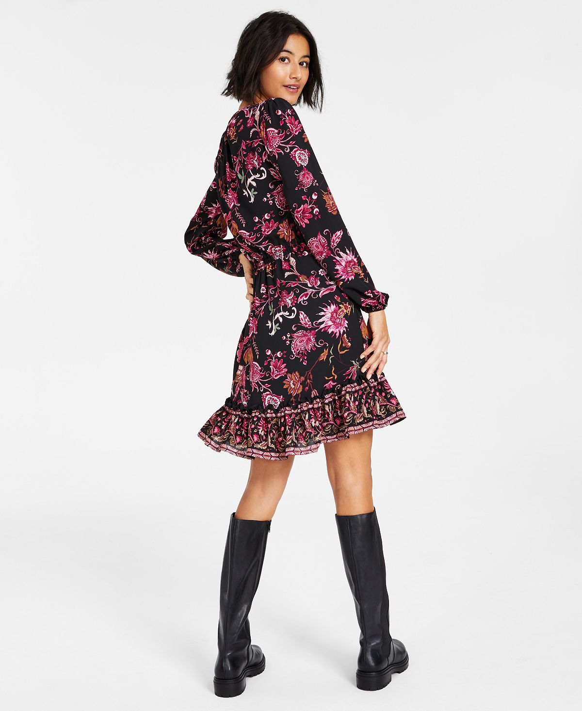 INC International Concepts Women's Floral Print Mini Dress Black Size X-Small