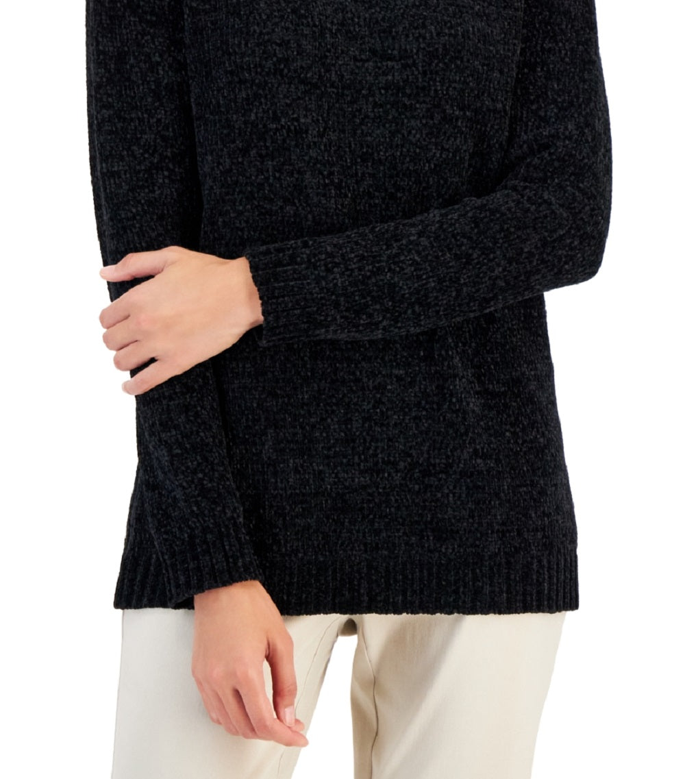 Karen Scott Women's Chenille Cowlneck Sweater Black Size Large