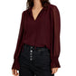 INC International Concepts Women's Clip Dot Tie Neck Blouse Red Size Large