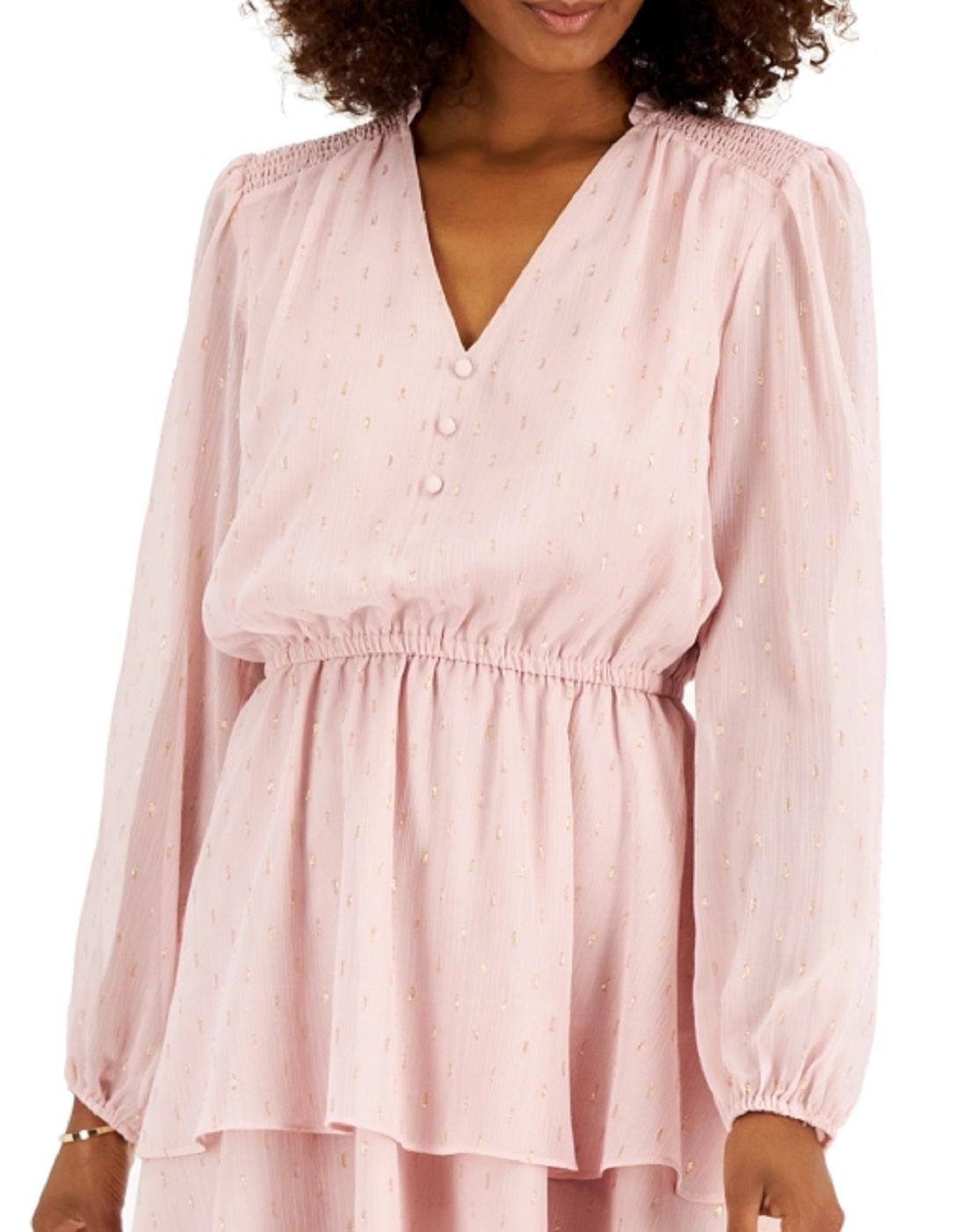 INC International Concepts Women's Metallic Clip Dot Tiered Dress Pink Size Medium