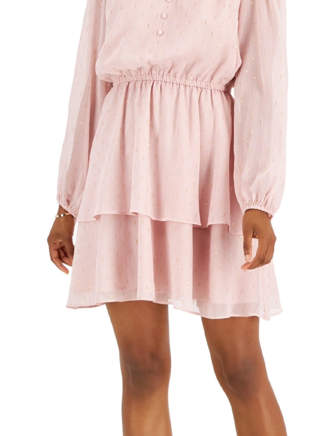 INC International Concepts Women's Metallic Clip Dot Tiered Dress Pink Size Medium