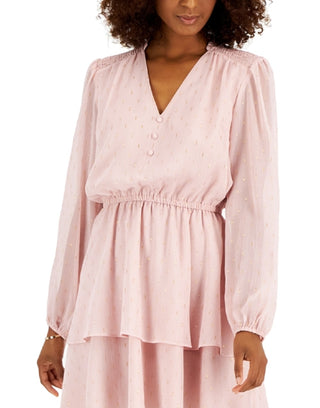 INC International Concepts Women's Metallic Clip Dot Tiered Dress Pink Size X-Large