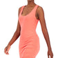 INC International Concepts Women's Sleeveless Side Ruched Bodycon Dress Orange Size Medium