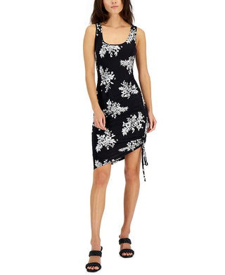 INC International Concepts Women's Printed Side Ruched Dress Black Size Small