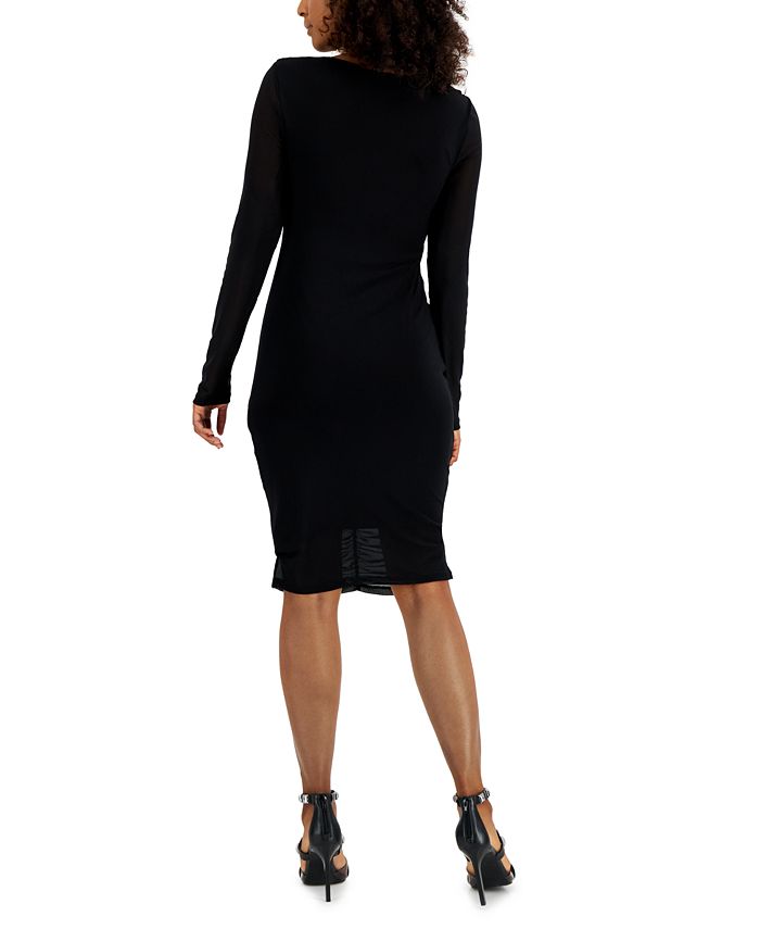 INC International Concepts Women's V Neck Ruched Mesh Dress Black Size Medium