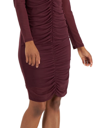 INC International Concepts Women's V Neck Ruched Mesh Dress Red Size Medium