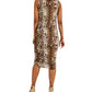 INC International Concepts Women's Leopard Print Bodycon Mesh Dress Brown Size Small