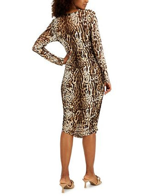 INC International Concepts Women's Leopard Print Mesh Dress Brown Size Large
