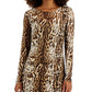 INC International Concepts Women's Leopard Print Mesh Dress Brown Size X-Large