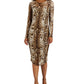 INC International Concepts Women's Leopard Print Mesh Dress Brown Size X-Large