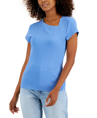 INC International Concepts Women's Asymmetrical T-Shirt Blue Size XX-Large