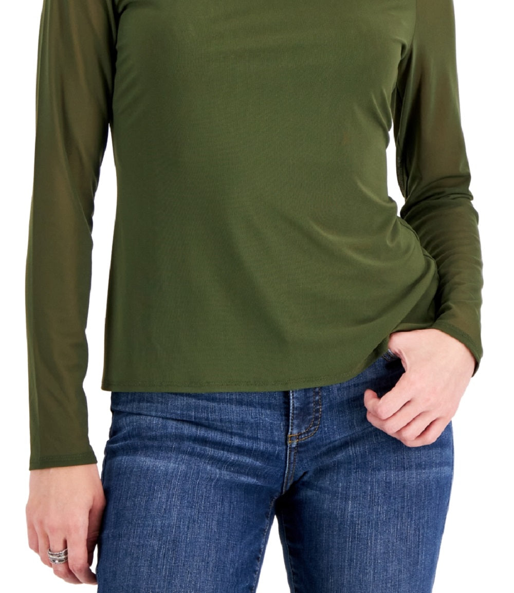 INC International Concepts Women's Mesh Crewneck Top Green Size Medium
