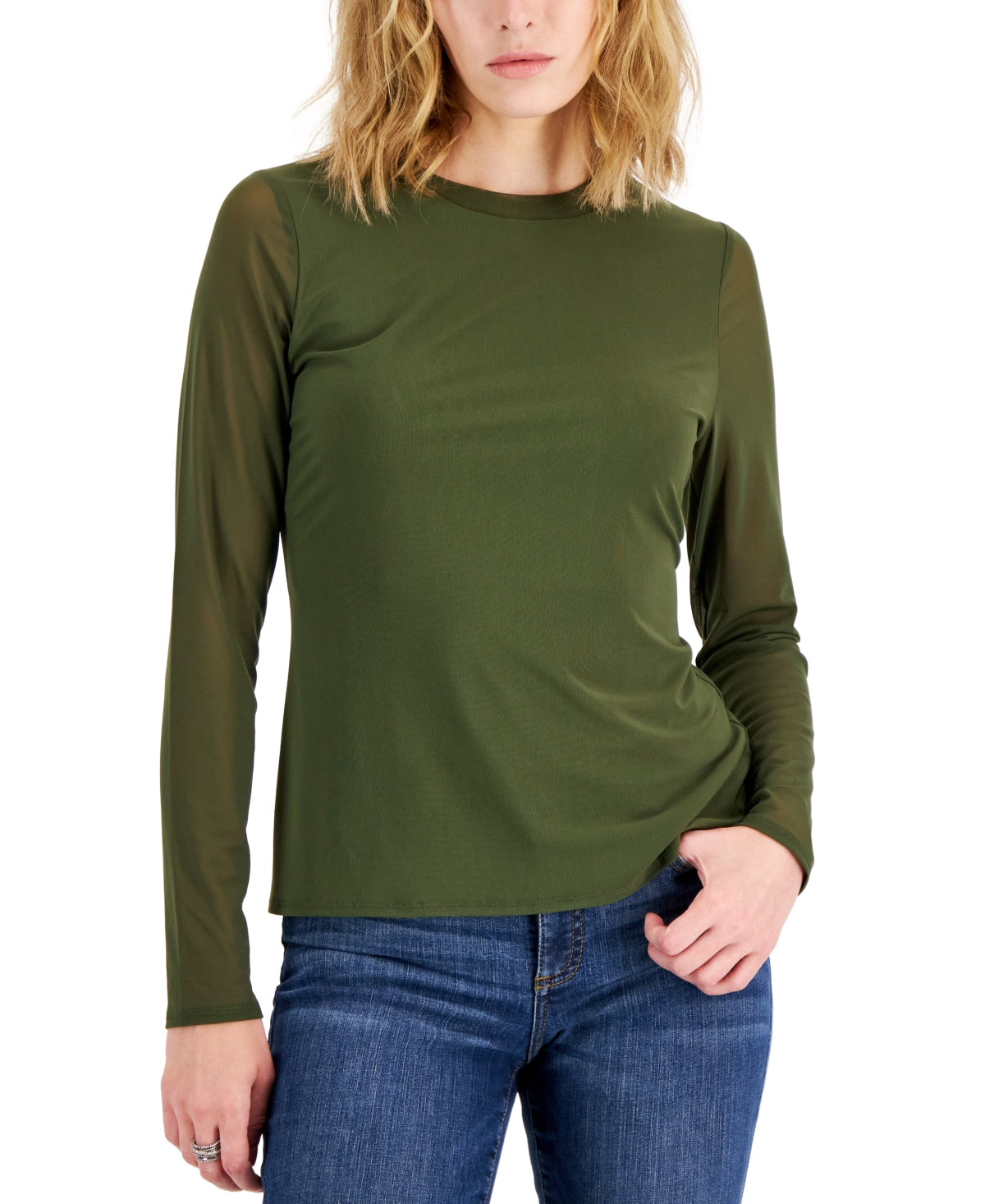 INC International Concepts Women's Mesh Crewneck Top Green Size Medium