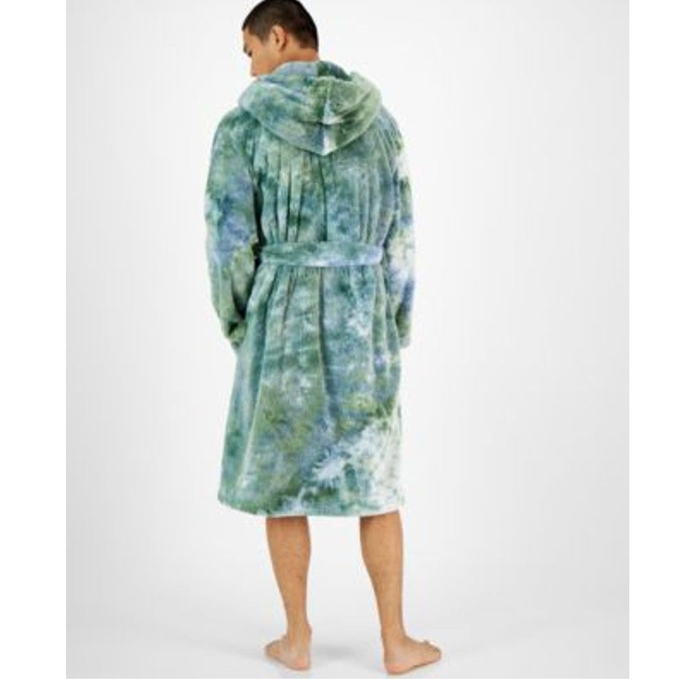Sun + Stone Men's Tie-Dyed Hooded Fleece Robe  Green Size  L/XL