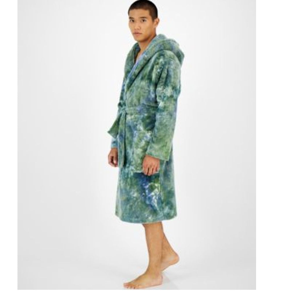 Sun + Stone Men's Tie-Dyed Hooded Fleece Robe  Green Size  L/XL