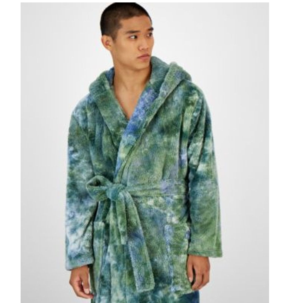 Sun + Stone Men's Tie-Dyed Hooded Fleece Robe  Green Size  L/XL