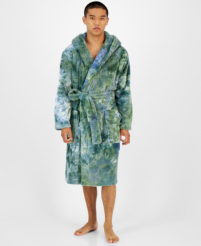 Sun + Stone Men's Tie-Dyed Hooded Fleece Robe  Green Size  L/XL