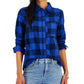Style & Co Women's Brushed Flannel Perfect Shirt Blue Size Petite Small