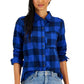 Style & Co Women's Brushed Flannel Perfect Shirt Blue Size Petite Small